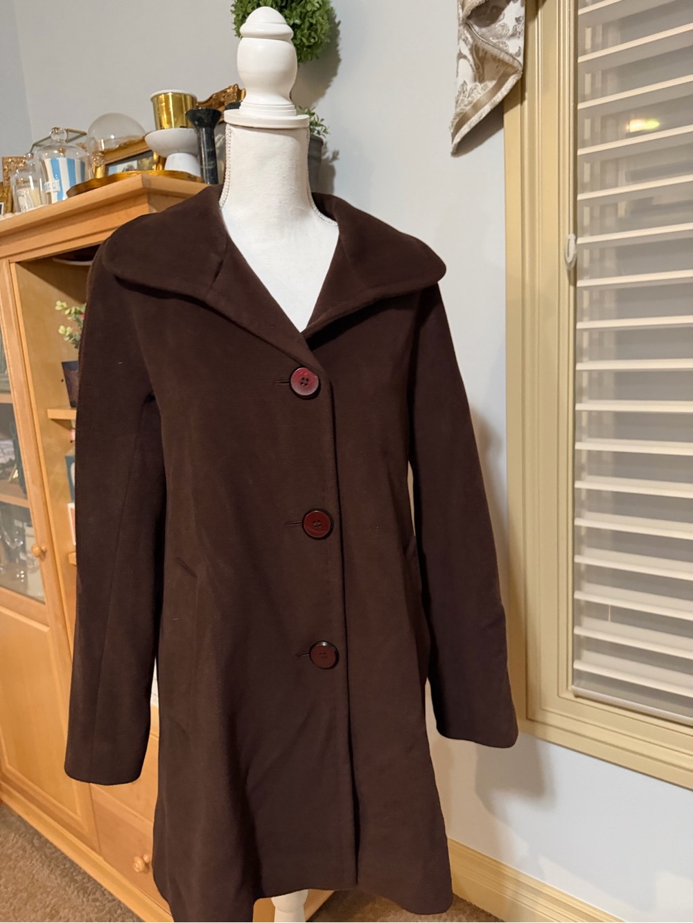 NWOT Ellen Tracy Angora Wool Blend Pea Coat Size 6 Brown - Picture 15 of 16